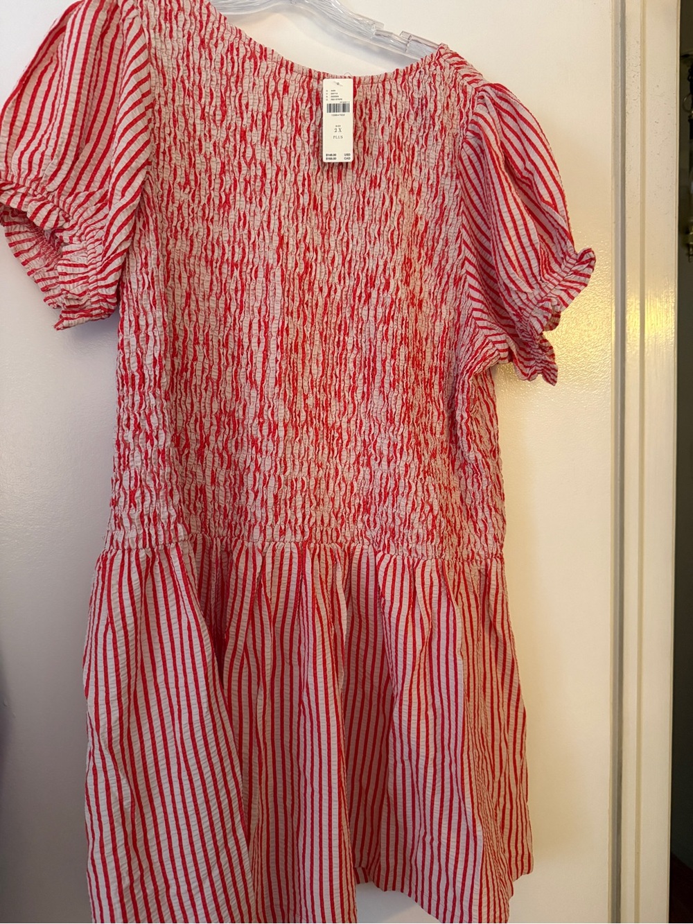 NWT Anthropologie Woman's Red and White Striped Smocked Dress - Margie Smocked
